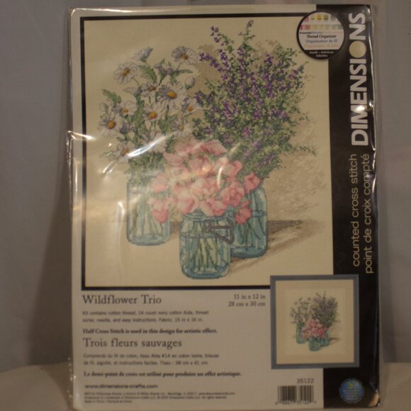 Dimensions "Wildflower Trio" Counted Cross Stitch Kit New in Package - Picture 1 of 4
